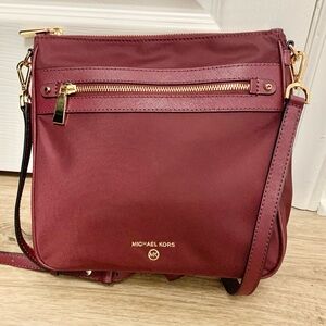 Michael Kors Jet Set Charm Nylon Leather Crossbody Bag Merlot Burgundy